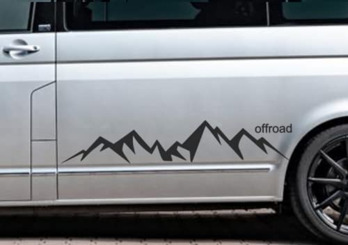 Berg/ALM Auto Aufkleber mit Schriftzug Offroad, Gebirge Grafik, Silhouette, (318/5) (schwarz Glanz, 30 x 6 cm)
