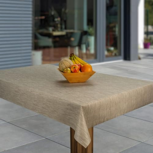laro Wachstuch-Tischdecke Abwaschbar Garten-Tischdecke Wachstischdecke PVC Plastik-Tischdecken Eckig Meterware Wasserabweisend Abwischbar GAE, Muster:Leinenoptik Beige Braun, Größe:140x300