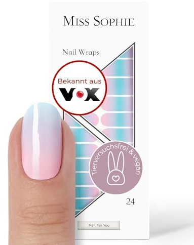 Miss Sophie Nagelfolie - Melt For You - Farbverlauf, Blau, Rosa, Nail Wraps - 24 ultra-dünne selbstklebende langanhaltende Nagelfolien