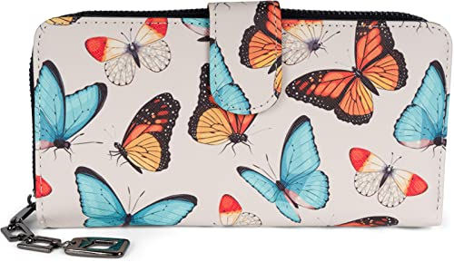 styleBREAKER Damen Geldbörse mit Buntem Schmetterling Muster, Vintage Design, Reißverschluss, Portemonnaie 02040156, Farbe:Hellgrau-Orange-Türkis