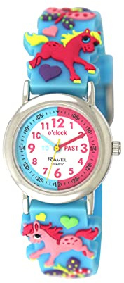 Ravel - Kinder Pony-Zeitlernuhr (Auf Englisch) - Analoges Quarzwerk - R1513.93 - Himmelblau