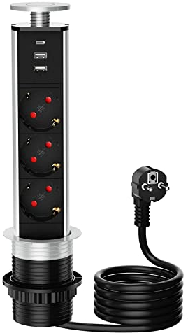 Presa Multipla da Scrivania con 3 Porte USB, Cavo da 1,8 m, Argento
