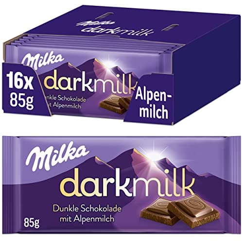 Milka Dark Milk Alpenmilch 16 x 85g, Alpenmilch Schokolade mit extra Kakao, Noch schokoladiger