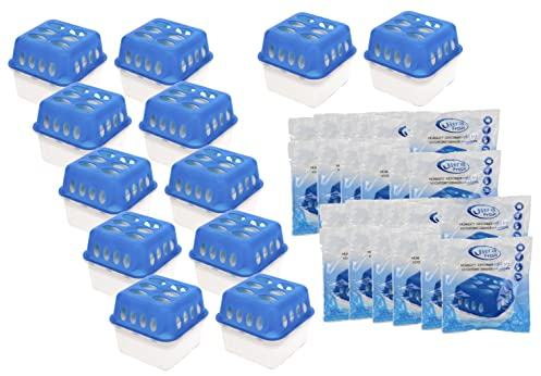 Spetebo 12x Ultra Fresh Luftentfeuchter Granulat Box mit 24x 400g Nachfüllbeutel - Raumentfeuchter mit Auffangschale - Raum Luft Trockner Entfeuchter wiederverwendbar nachfüllbar