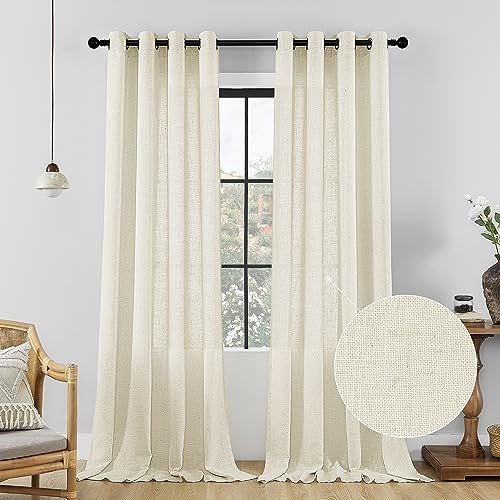 CUCRAF Leinen Vorhänge mit Ösen 2er Set H 225 x B 140 Natur Halbtransparente Leinenvorhang Wohnzimmer Leinenoptik Voile Gardinen Leinenfarbe Schlafzimmer Stores