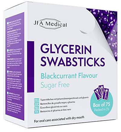 JFA Medical Glycerin Swabsticks Blackcurrant Flavour Sugar Free Swab Sticks for Dry Mouth - Box of 75