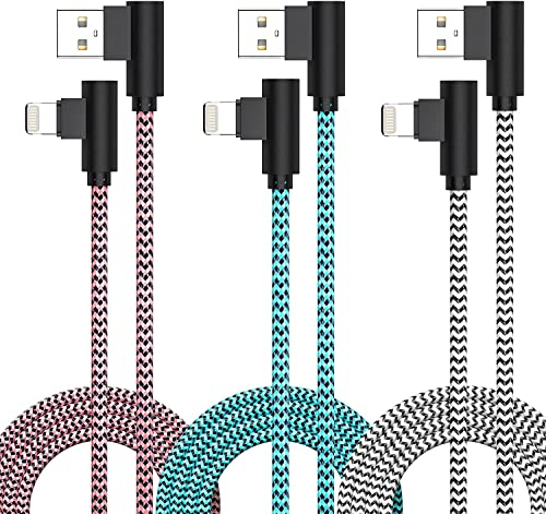 iPhone Ladekabel 3M, [Apple MFi-zertifiziert] 3Pack 90 Grad Lightning Kabel Nylon Geflochtenes Schnellladekabel iPhone für iPhone 14 13 12 11 Pro Max Mini XR XS X 8 7 6s 6 iPad AirPods