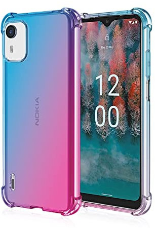 Topme Coque pour Nokia C12 (6.3 inches), Étui de Téléphone Portable en Silicone TPU Souple avec Dégradé de Couleur Transparent - Bleu Rose