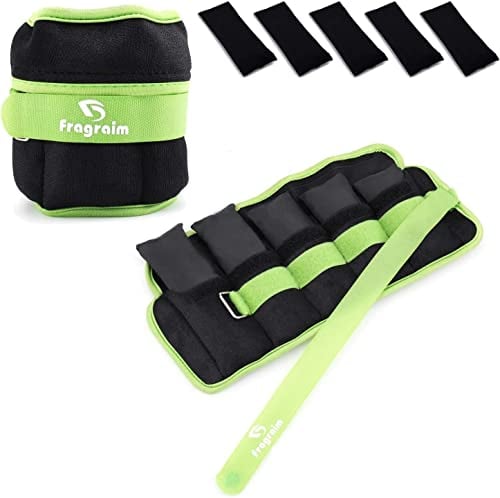 Pesi per Caviglie Regolabili, Polsiere Pesi 0,75 kg x 2 Coppia con Peso Rimovibile per Jogging, Ginnastica, Aerobica, Terapia Fisica, Allenamento di Resistenza|Ogni 0,15-0,75 KG, Totale 1,5KG, Verde