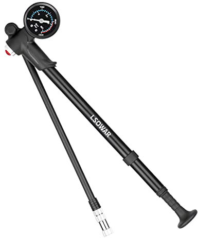 High Pressure Shock Pump - (300 PSI Max) MTB Bike Shock Pump for Fork & Rear Suspension with No-Loss Schrader Valve American Style (Black-1)