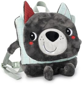Lilliputiens - Weicher Kinderrucksack - Louis der Wolf - Bequem und spielerisch mit bunten Details - Perfekt für Kita und Ausflüge - Fördert Fantasie - Ab 10 Monaten - 84483