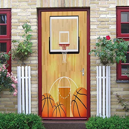 3D Türtapete Selbstklebend 80 X 200 Cm Sport-Basketballkorb Diy Wandbild Pvc Wasserdicht Pvc Türtattoos Türposter Türaufkleber Fototapete Türfolie Für Tür,Wohnzimmer,Schlafzimmer,Küche Toilette