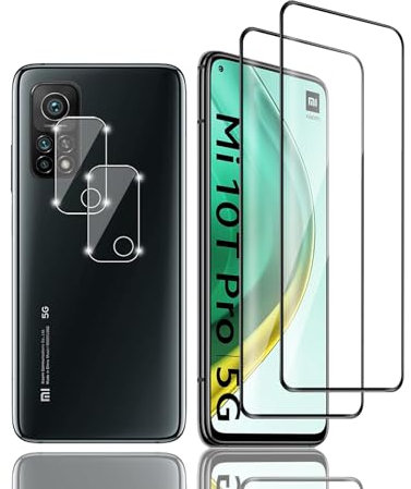 Kziwii 2+2 Stück Schutzfolie für Xiaomi Mi 10T Pro 5G Panzer Schutz Glas, 2 Panzerfolie und 2 Kamera Schutzglas,HD Displayschutzfolie, 9H Härte, Anti-Kratz, Anti-Bläschen für Xiaomi Mi 10T Pro 5G