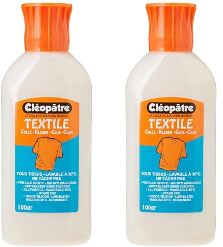 Cléopâtre - LCC16-100X - Cléo'Textile - Colle avec Embout de précision Transparente pour textiles - Flacon 100 g BLANC (Lot de 2)