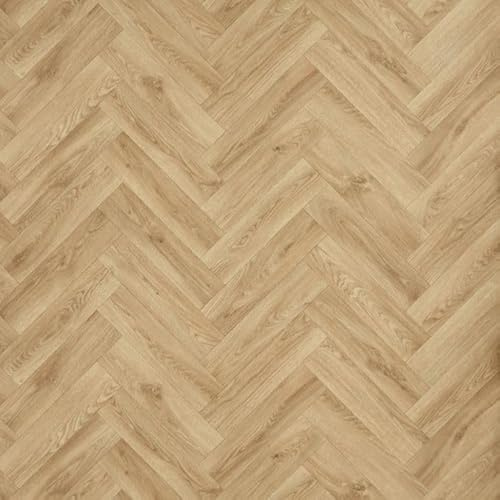 Light Oak Herringbone Vinyl Flooring Roll Wooden Patterned Lino Flooring Parquet Cheap Vinyl Floor 2m 3m Width 2m Length To 8m Length (Buckden Light Oak, 3m x 3m)