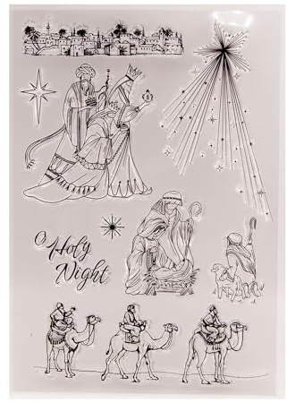 arriettycraft Transparente Stempel für Grußkarten oder Tagebücher, Weihnachten, Kamel, Stechpalme, Nacht, Gummistempel für Scrapbooking, Tagebücher, Papierbasteln, Dekoration