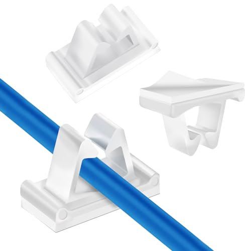 Kcmell 50 Pieces Cable Clips, Self Adhesive Cable Management Outdoor Light Wire Holder Clips, Cable Organisers Sticky Wire Tidy Clips for Car, Office, Desktop, Home (White)