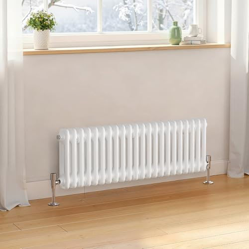 Heilmetz 300x1010mm Radiators Horizontal 2 Column Central Heating Radiator, Traditional Cast Iron Style Radiator Horizontal Designer with White Double Column