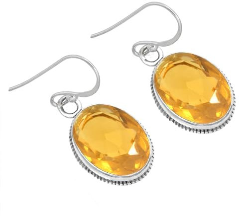 Jeweloporium Gelber Citrinquarz Tropfen Silber Ohrring, 925 Sterling Silber Ohrring für Frauen, Ovaler Edelstein Handgefertigter Schmuck