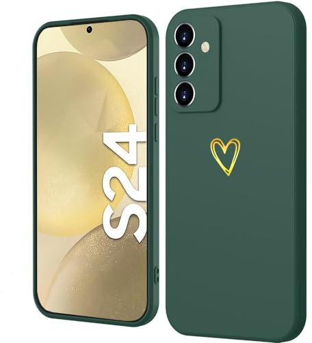Beetop Kompatibel Mit Samsung Galaxy S24 Hülle Schutzhülle Silikon TPU Stoßfest Handyhülle Case Cover Mit Goldes Herz Golden Love für Samsung Galaxy S24 - Dunkelgrün