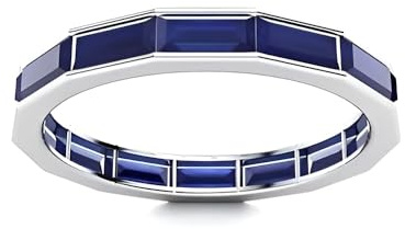 Sterling Silber 925 Blauer Saphir Baguette 4x2mm Full Eternity Band Ring Mit weißer Rhodinierung