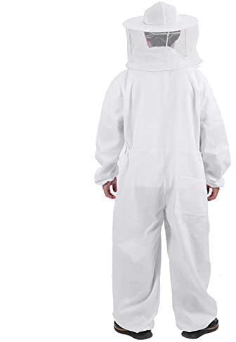 Traje de apicultor, Mono de algodón de una pieza, Ropa de apicultor de patio cómodo, Traje antimosquitos para apicultor, con velo redondo Ropa de apicultor para hombres Mujeres Patio