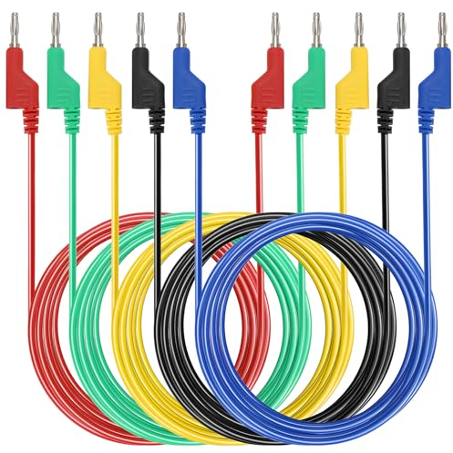 IGNPION 5pcs 4mm Câble de test en silicone souple banane à fiche banane pour multimètre longueur de 2M,1000V/15A