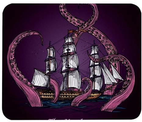 Tapis de souris avec bords cousus confortables avec base en caoutchouc antidérapant, pour ordinateurs portables, motif nautique Kraken violet