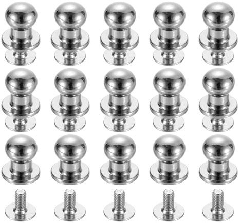 QUARKZMAN 15 Ensembles de Rivets à Tête Sphérique en Laiton, Bouton à Vis de 6 mm de Diamètre pour la Maroquinerie Diy, Couleur Argent