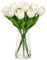 Hollyone 9 Stück Künstliche Tulpen Blumen in Glasvase mit Faux Wasser, 36cm Gefälschte Tulpe Wie Echt, Real Touch Weiße Tulip Frühling Blumen für Tischdeko Haus Hochzeit Dekoration