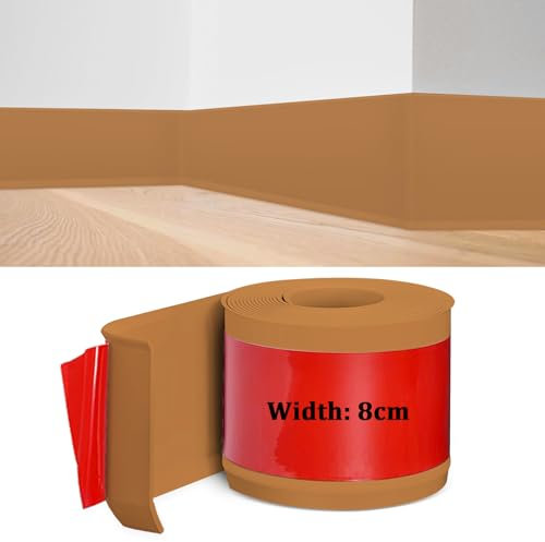 Rodapies Autoadhesivo, Rodapie PVC, Rodapies Autoadhesivo 8 cm * 10 metros, Tira de Transición Decorativa, Rodapie Adhesivo para Cocina, Baño, Dormitorio, Paredes de Salón, Marrón Claro