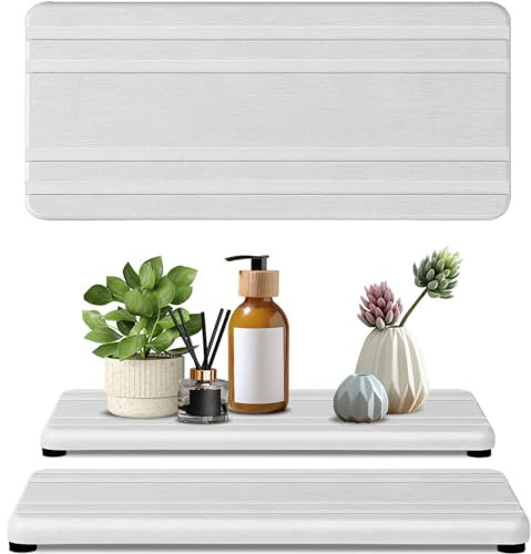2PCS Large Water Absorbing Stone Tray,Quick Drying Stone Sink Tray,Water Absorbent Diatomite Coasters for Bathroom Counter and Kitchen Sink, Used for Hand Soap Dish Cosmetic Bottles Toothbrush Holders
