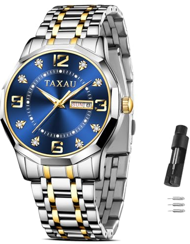 Taxau Blau Herrenuhren Edelstahl Herrenarmbanduhr Business Herren Uhr Wasserdicht Quarz Luxus Armbanduhr Herren Klassische Uhr für Manner Watch for Men