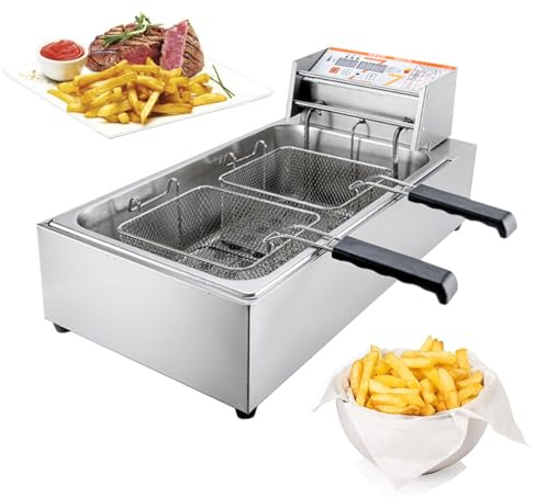 LXTEDJ 12 L Friteuse électrique, friteuse INOX, 4000W, Friteuse Grande capacité, friteuse Professionnelle 2 bacs avec régulateur de température friteuse Electrique avec Huile
