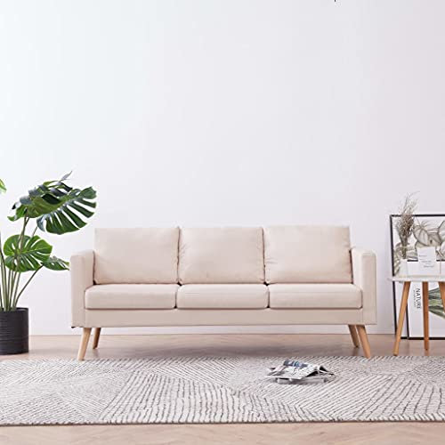 Willood 3-Sitzer-Sofa Stoff Polstersofa Lounge Couch Holz Design Sitzmöbel Loungesofa Stoffsofa Sitzmöbel Wohnzimmer Cremeweiß
