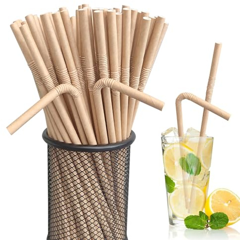 50 Pcs Bendable Paper Straws, Biodegradable Drinking Straws, Recyclable PaperStraws for Birthday Wedding Christmas Party Cocktails Picnic Milkshakes Primary-Color Straws