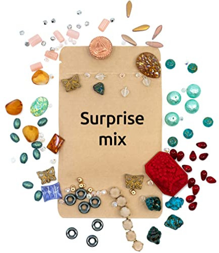 60g of Surprise Grab Mix of Czech Glass Beads with Hole & Cabochons without Hole