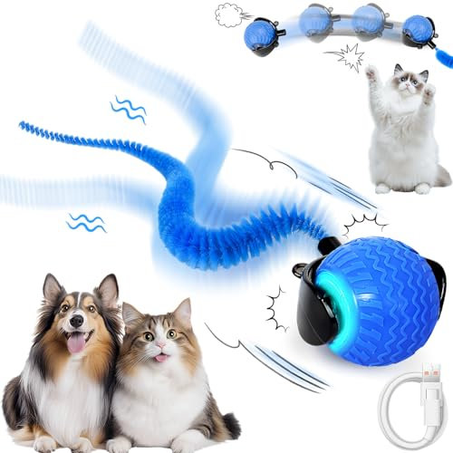 DAMIGHT Interactive Cat Ball Toy, Electric Automatic Rolling Dog Ball with Tail, 360° Active Rolling Toy for Dogs and Cats, Rechargeable Smart Interactive Toys for Pets Gifts