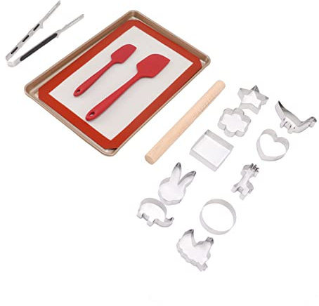 Set Versatile di Formine per Biscotti con Accessori da Forno tra Cui Teglia, Tappetino, Mattarello e Spatola