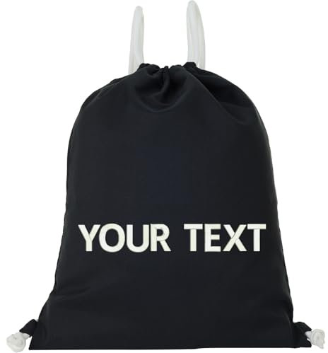Turnbeutel zum personalisieren - Individuelle Beuteltasche Männer/Frauen Gym Bag mit deinem Text - Beuteltasche selbst gestalten - Sportbeutel mit Kordelzug Rucksack (Bag custom black/white)