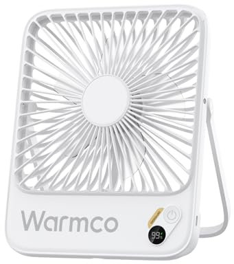 Warmco 10000mAh Tragbarer Tischventilator, 21 cm Personal Ventilator Akku, Ultra-Leise & Superflach mit Digitalanzeige, 10-24 Std Laufzeit – Ideal für Büro, Reisen, Schlafzimmer, Camping