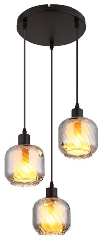Pendant Light Dining Room Lamp Smoked Glass Matte Black 3x E27 Opal