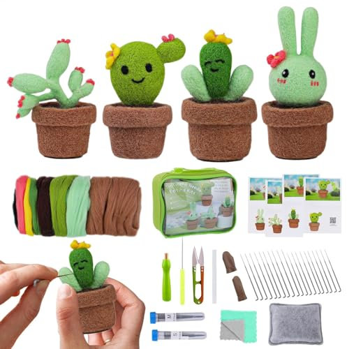 Juego de fieltro de lana de cactus, juego de fieltro de aguja jugoso para principiantes, modelado de cactus hecho a mano, para decoración de interiores