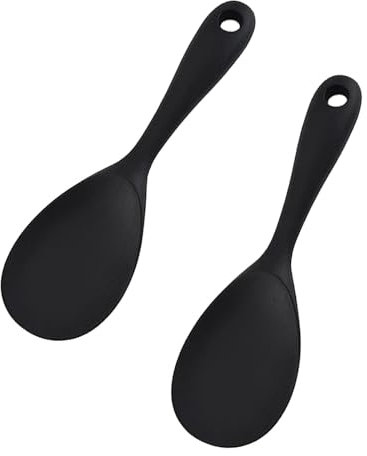2 Pcs Rice Spoon, Silicone Rice Paddle, Rice Cooker Serving Spoon for Stirring Scooping and Mixing, Black