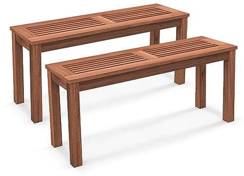 COSTWAY Gartenbank wetterfest, 2-Sitzer Sitzbank ohne Rückenlehne, Holzbank bis 150 kg belastbar, Parkbank aus Massivholz, Balkonbank, Bank für Garten, Balkon, Terrasse, 100 x 30,5 x 47 cm (2er Set)