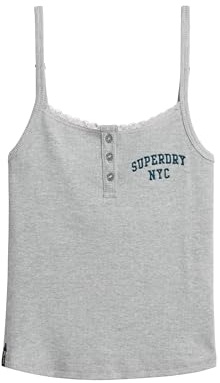 Superdry Damen Athletic Essentials Trägertop mit Knopfleiste und Stickerei Grau Meliert 38