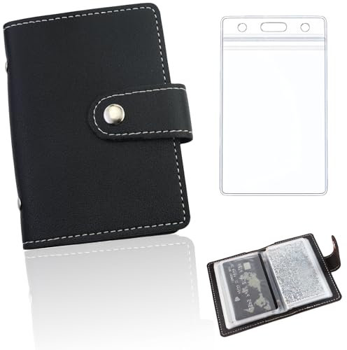 JRSHIRLEYLTD - Porte-cartes de visite, porte-cartes transparent, étui pour cartes de crédit, cuir synthétique noir, 26 emplacements, unisex, slim