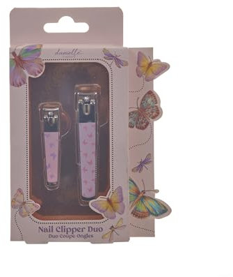 Danielle Creations Nail Clipper Duo Pink Butterfly Design Beauty Tool Set of 2