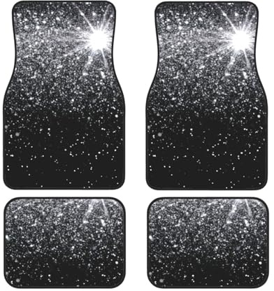Universal Auto Fußmatten Glänzend Silber Glitzer Auto Fußmatten Set von 4 Stück Wasserdicht & Anti-Rutsch Neopren Auto Fußmatten Teppich für SUV, Limousine, Van und LKW