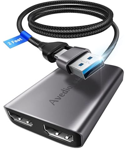 avedio links USB C/A to Dual HDMI Adapter, SplitExtend HDMI Splitter 1 in 2 Out for Dual Monitors – Supports Extended Display & MST Mode (3 Screens), Compatible with MacOS & Windows 10/11